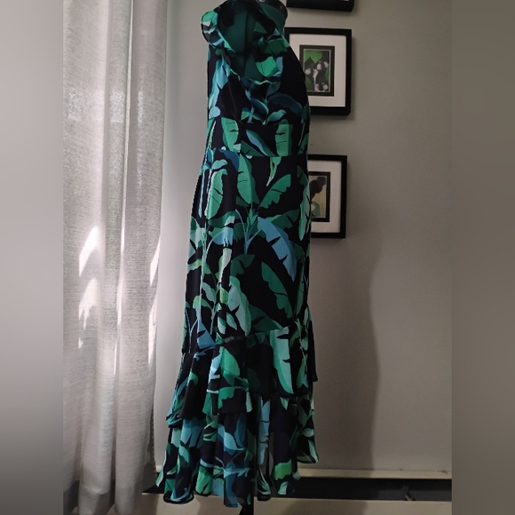 Tommy Hilfiger Tropical Leaf Print High-Low Dress, Sz 16 - Picture 3 of 14